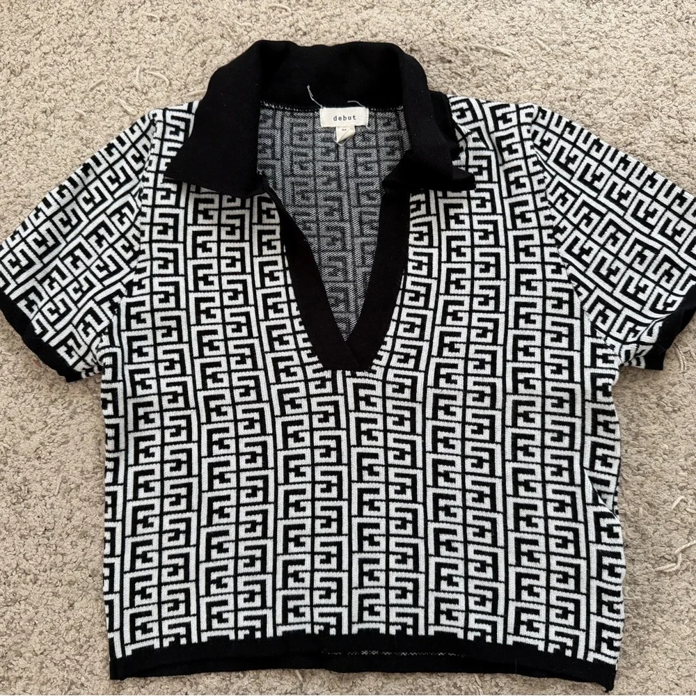 Ganni Monochrome Patterned Knit Top - Picture 1 of 1
